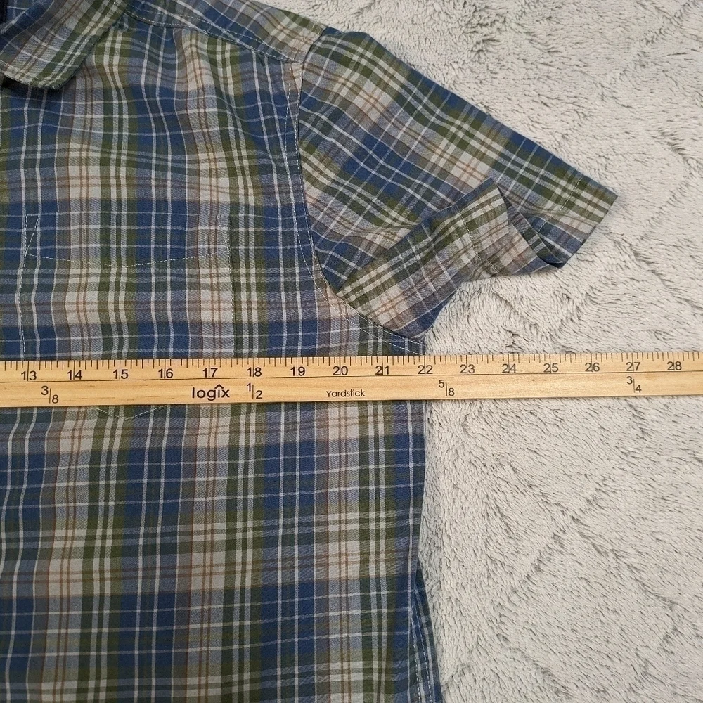The North Face Shirt Men's Large Green Blue Plaid Button Up Short Sleeve Light